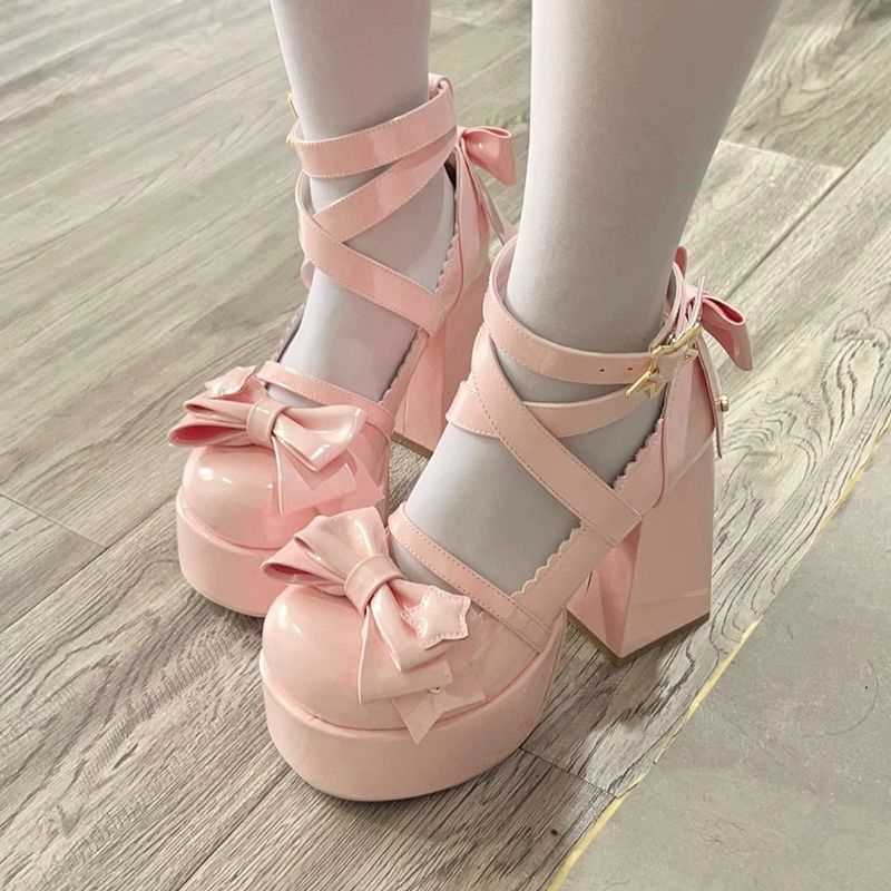 Aiertu shoes Sweet Lolita Shoes round Toe Cute Girl's Shoes Japanese Mary Jane Chunky Heel High Heels Waterproof Platform aiertu