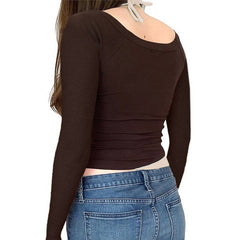 Aiertu fashion outfits Collar Printed Contrast Color Fake Two-Piece T-shirt Autumn Hot Girl Sexy Short Halter aiertu