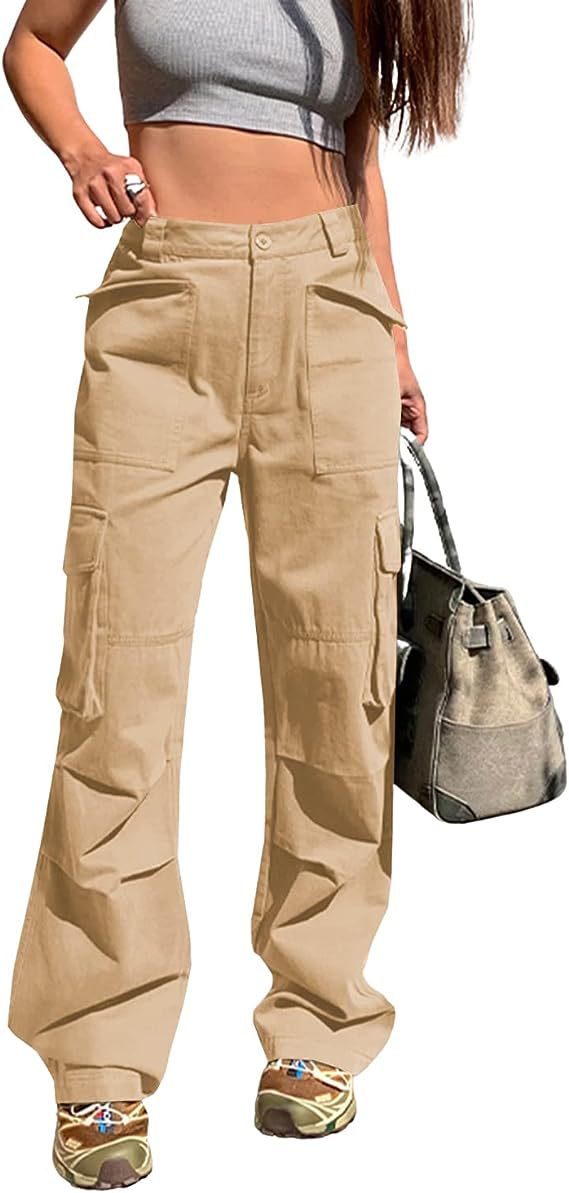 Aiertu datenight fall outfits Summer Women's High Waist Overalls Multi-Pocket Loose Wide Leg Overalls Jeans aiertu