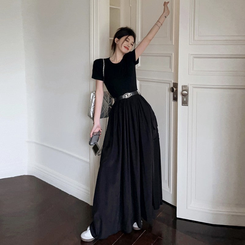 Aiertu black sweater dress outfit Workwear Three-Dimensional Pocket Dress High-Grade Knitted T Stitching Waist Slimming Workwear Style aiertu