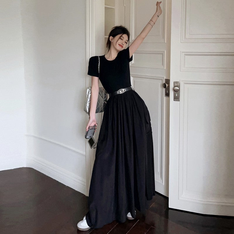 Aiertu black sweater dress outfit Workwear Three-Dimensional Pocket Dress High-Grade Knitted T Stitching Waist Slimming Workwear Style aiertu