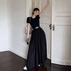 Aiertu black sweater dress outfit Workwear Three-Dimensional Pocket Dress High-Grade Knitted T Stitching Waist Slimming Workwear Style aiertu