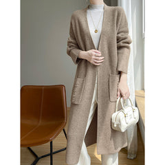 Aiertu black sweater dress outfit Korean Style Loose Lazy Style Pure Wool Cardigan Women's V-neck Mid-Length Thickened Coat with Pocket Cashmere Coat aiertu