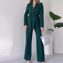 Aiertu business casual outfits Autumn Fashion Solid Color Slim V-neck Temperament Commuter Suit Pants Suit aiertu
