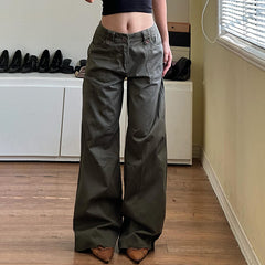 Aiertu fashion outfits American Style Street Pocket High Waist Workwear Straight Pants Women's Hot Girl Loose Slimming Simple Solid Color Casual Trousers aiertu