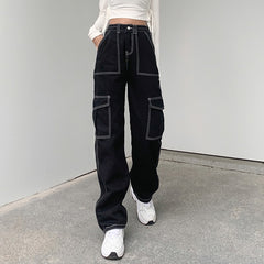 Aiertu black sweater dress outfit High Waist Super Slimming Bright Line Air Jeans Women's Loose Street Casual Style Wide Leg Overalls Fashion aiertu