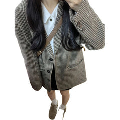 Aiertu leapord halloween outfit Plaid Coat for Women Spring and Autumn Korean Style Retro High-Grade Woolen Suit Woolen Suit aiertu