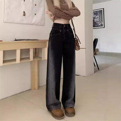 Aiertu joker costume female outfit Black and Gray Straight Jeans for Women plus Size Autumn Loose Contrast Color High Waist Slimming Wide Leg Pants aiertu