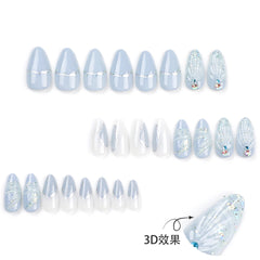 Aiertu business casual outfits Wear Nail Polish Piece Finished Product Cold Color 3D Water Drop Shell Nail Art Almond Fake Nail aiertu