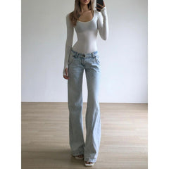 Aiertu going out outfits High Street Hot Girl Super Stylish Jeans Women's Summer Retro Distressed Washed Straight Mop Pants aiertu