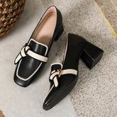 Aiertu Summer Women Chunky Pumps Thick High Heel Slip-On Waterproof Loafers Shoes Casual Vintage Square Toe Ladies Suit Shoes Aiertu