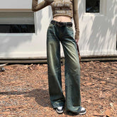 Aiertu dress to impress outfits American Retro Distressed Washed Low Waist Wide Leg Pants Hot Girl Denim Straight Pants Mopping Pants Lengthened aiertu