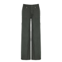 Aiertu fashion outfits American Style Street Pocket High Waist Workwear Straight Pants Women's Hot Girl Loose Slimming Simple Solid Color Casual Trousers aiertu