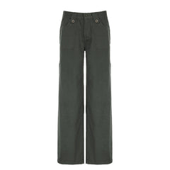 Aiertu fashion outfits American Style Street Pocket High Waist Workwear Straight Pants Women's Hot Girl Loose Slimming Simple Solid Color Casual Trousers aiertu