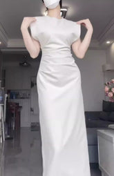 Aiertu - Retro Mermaid Satin White Prom Dresses Birthday Outfits With Ruffle HOT1143 Aiertu