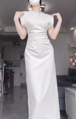 Aiertu - Retro Mermaid Satin White Prom Dresses Birthday Outfits With Ruffle HOT1143 Aiertu