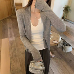 Aiertu outfit fall Early Autumn Lazy Style Design Thin Soft Glutinous Knitted Coat Small Cardigan Simple Niche Curling Short Top aiertu