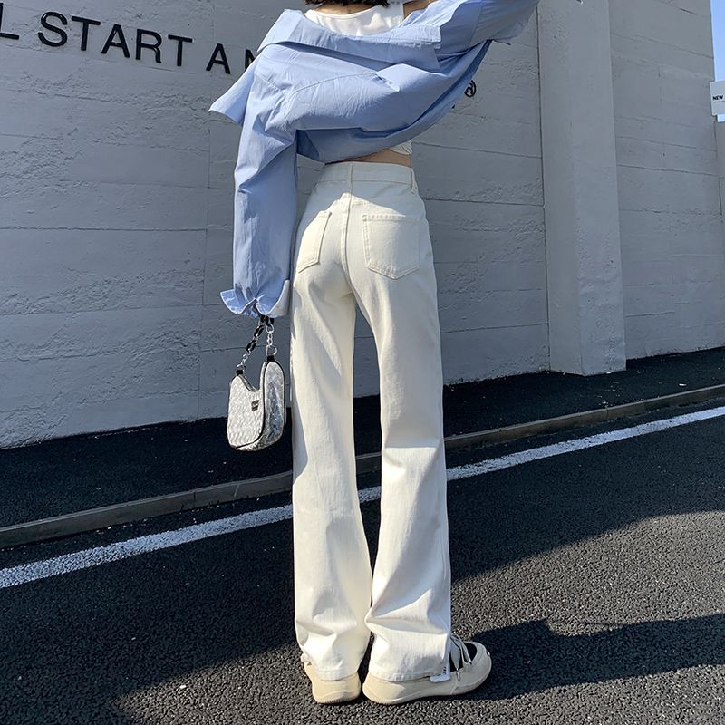 Aiertu y2k outfits Loose Slimming Fashionable Wide-Leg White Jeans for Women Straight Draping Mop Pants Trendy aiertu