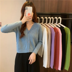 Aiertu curvy casual outfits Women's Knitted Cardigan Autumn and Winter Loose Short Online Celebrity V-neck Outer Top Thin Sweater aiertu