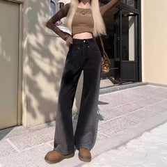 Aiertu joker costume female outfit Black and Gray Straight Jeans for Women plus Size Autumn Loose Contrast Color High Waist Slimming Wide Leg Pants aiertu