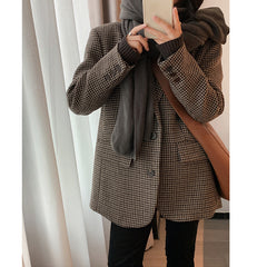 Aiertu tyler the creator outfits Brown Houndstooth Woolen Suit Jacket for Women Autumn and Winter Korean Style Loose Lazy Woolen Coat aiertu