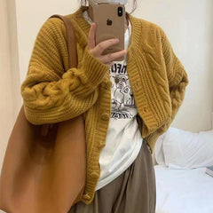 Aiertu datenight fall outfits Autumn Women's Vintage Twist Knitted Sweater Thickened Loose Coat Long Sleeve Top Fashion aiertu