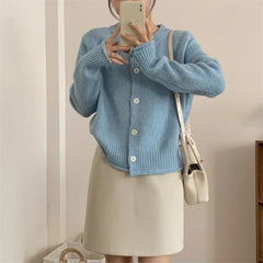 Aiertu trending fall outfits Korean Style Casual Simple round Neck Single-Breasted Knitted Top Women's Loose Lazy Style Soft Glutinous Long Sleeve Knitted Women's Coat aiertu