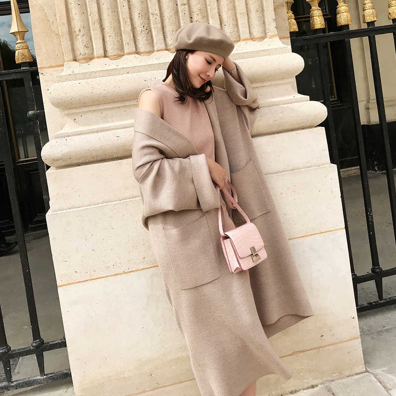 Aiertu 2000s fashion Long Knitted Cardigan Women's Spring and Autumn Loose Lazy Style Net Red Korean Style Sweater Coat Trendy Year aiertu