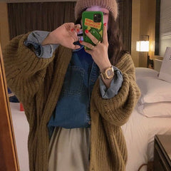 Aiertu fall outfits women Fashionable Lazy Style Ingot Needle Thick Line Sweater Cardigan Women's Autumn Lantern Sleeve Loose Knitted Coat aiertu