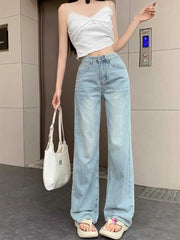 Aiertu fashion outfits Women's Embroidered High Waist Straight Jeans with Bowknot Autumn and Winter Loose Slimming Casual Wide Leg Mopping Pants aiertu