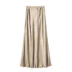 Aiertu fashion outfits Women's Summer Satin Skirt High Waist Elastic Clutch Pattern Long Skirt Elegant Solid Color Long Skirt aiertu