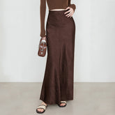 Aiertu fashion outfits Women's Summer Satin Skirt High Waist Elastic Clutch Pattern Long Skirt Elegant Solid Color Long Skirt aiertu