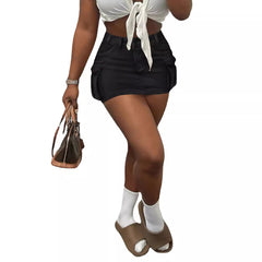 Aiertu leapord halloween outfit INS Internet Celebrity High Waist Slimming Solid Color Sexy Ultra Short Pocket Workwear Skirt aiertu