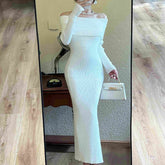 Aiertu long sweater dress outfit Women's off-the-Shoulder Back Knitted Dress Autumn and Winter Inner Wear Lazy Style Elegant French Style Arm Skirt aiertu
