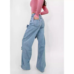 Aiertu y2k outfits Bow Straight Jeans Loose Comfortable Slimming Personality Trendy Trousers aiertu