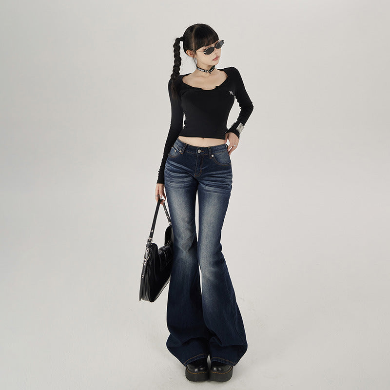 Aiertu y2k outfits American-Style Nostalgic Low Waist Comfortable Hot Girl Flared Pants Stretch Slim Slimming Jeans Women's Autumn Trousers Lengthened aiertu