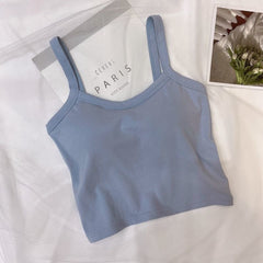 Aiertu Summer Hot Girl Solid Color Casual Simple Tube Top Anti-Exposure with Chest Pad Sling Belly Covering Vest Sleeveless Inner Top aiertu