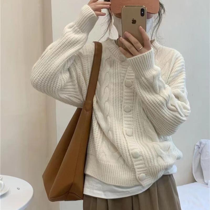 Aiertu datenight fall outfits Autumn Women's Vintage Twist Knitted Sweater Thickened Loose Coat Long Sleeve Top Fashion aiertu