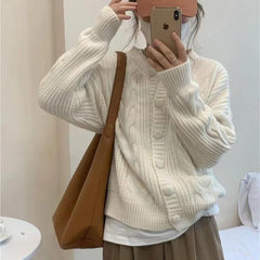 Aiertu datenight fall outfits Autumn Women's Vintage Twist Knitted Sweater Thickened Loose Coat Long Sleeve Top Fashion aiertu