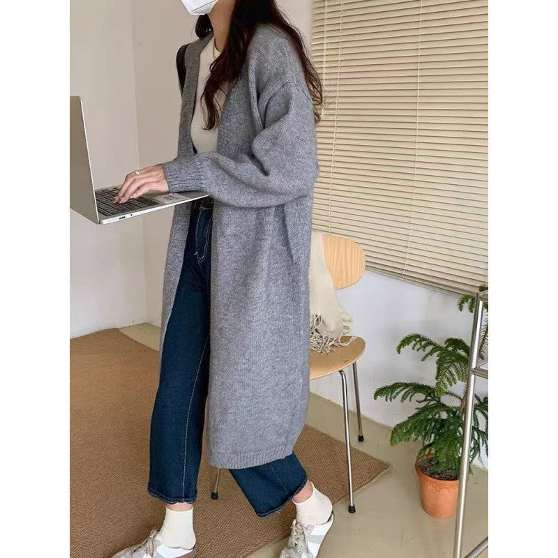 Aiertu black sweater dress outfit Knitted Cardigan Women's Spring and Autumn Simple Lazy Style Loose Mid-Length over-the-Knee Sweater Coat Top aiertu