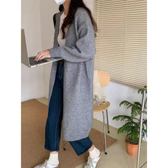 Aiertu black sweater dress outfit Knitted Cardigan Women's Spring and Autumn Simple Lazy Style Loose Mid-Length over-the-Knee Sweater Coat Top aiertu