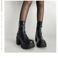 Aiertu Goth Gothic Chunky Platform Ankle Boots Women Autumn Patent Leather Motorcycle Boots Woman Plus Size 43 Thick Bottom Shoes Aiertu