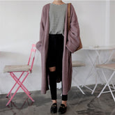 Aiertu fall outfits Retro Mid-Length Curling Solid Color Lazy Loose Knitted Long-Sleeved Sweater Coat for Women aiertu