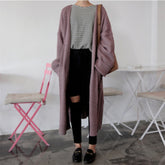 Aiertu fall outfits Retro Mid-Length Curling Solid Color Lazy Loose Knitted Long-Sleeved Sweater Coat for Women aiertu
