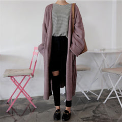 Aiertu fall outfits Retro Mid-Length Curling Solid Color Lazy Loose Knitted Long-Sleeved Sweater Coat for Women aiertu