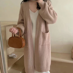 Aiertu black sweater dress outfit French Style Mid-Length Knitted Cardigan Women's Autumn and Winter Lazy Style Loose over-the-Knee Long Sleeve Sweater Coat aiertu
