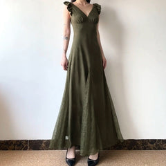 Aiertu prom dresses Mori Vintage Lace Stitching See-through V-neck Dress Summer American Fashion Small Flying Sleeve Dress aiertu