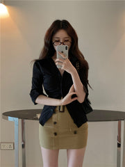 Aiertu 2000s fashion Women's Korean-Style Slim-Fit Lapel Long-Sleeved Shirt Spring Niche White Shirt Elegant Slimming Fashionable Chic Top aiertu