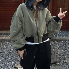 Aiertu going out outfits Leather Jacket Women's Korean-Style Two-Way Black Hooded Street Motorcycle Short Leather Jacket Cotton-Padded Jacket Winter aiertu