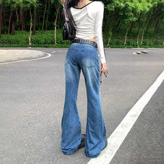 Aiertu y2k outfits American Retro Low Waist Hot Girl Flared Pants Slimming Jeans Women's Early Autumn Trousers Lengthened aiertu